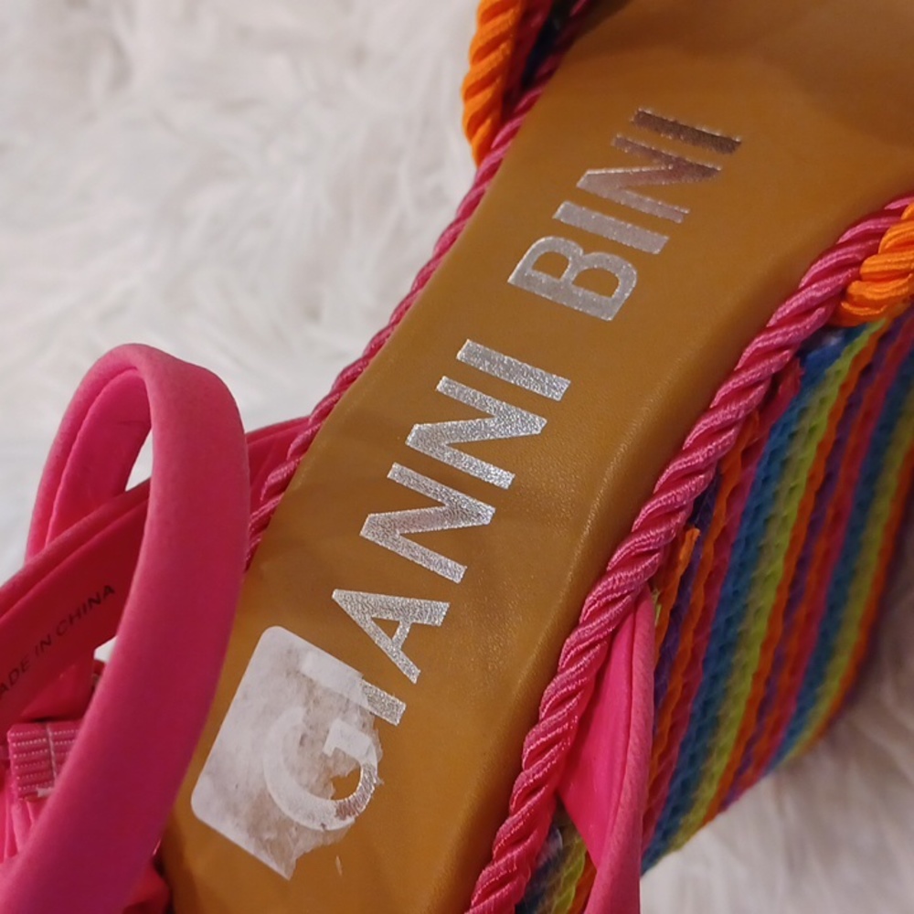 Gianni Bini Rainbow Striped Platform Sandals with Pink Straps - Picture 9 of 16